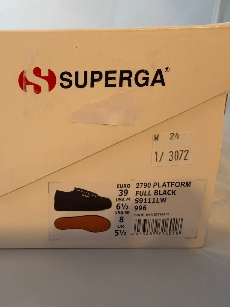 Superga 2790 Platform Sneakers, All Black Canvas Size Women 8, Men 6.5 Nib — image 7 of 8